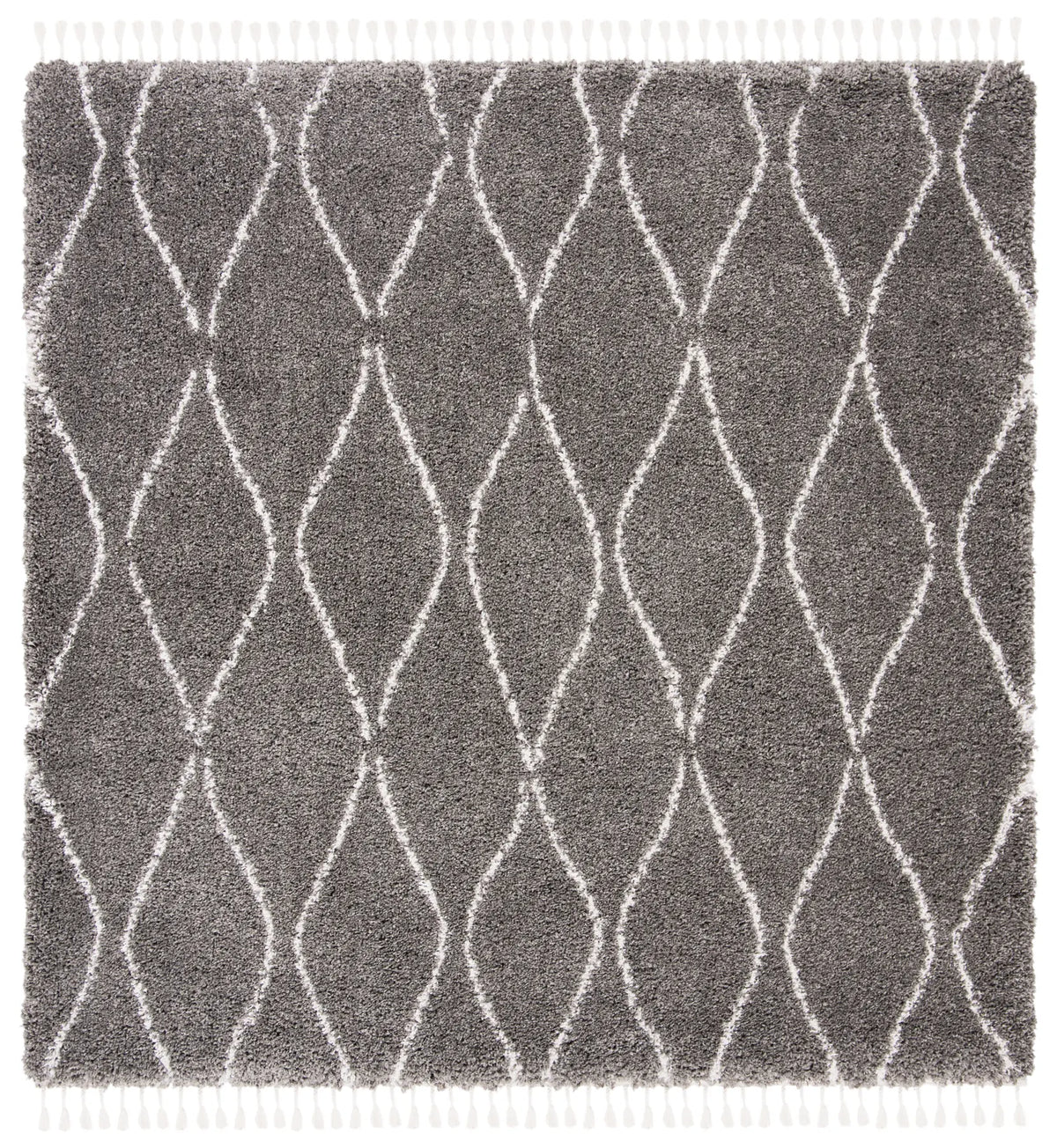 Safavieh Moroccan Fringe Shag 6'-7" x 6'-7" Rug in Grey / Ivory