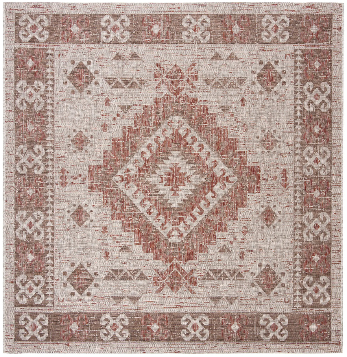 Safavieh Courtyard 6'-7" x 6'-7" Rug in Beige / Red
