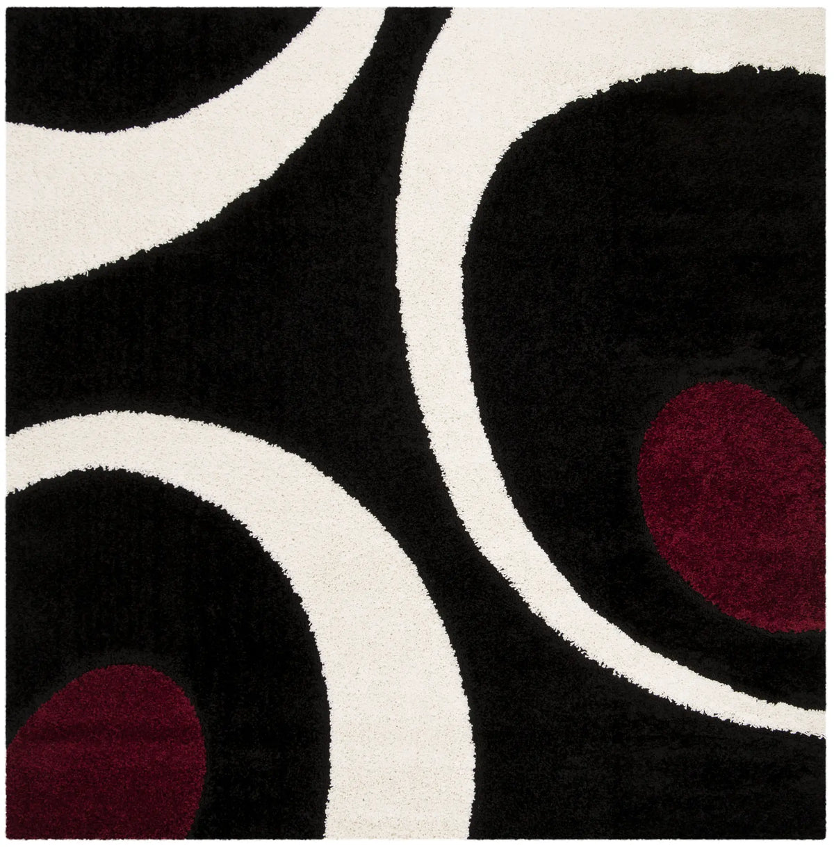 Safavieh Florida Shag 6'-7" x 6'-7" Rug in Black / Ivory