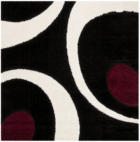 Safavieh Florida Shag 6'-7" x 6'-7" Rug in Black / Ivory