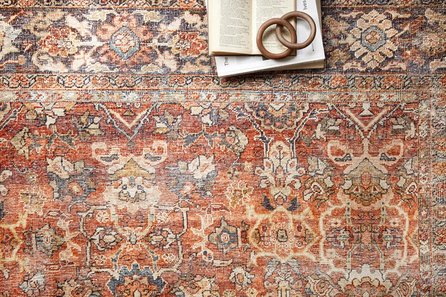 Loloi Layla Lay-02 Spice / Marine Rugs - styled aerial 1
