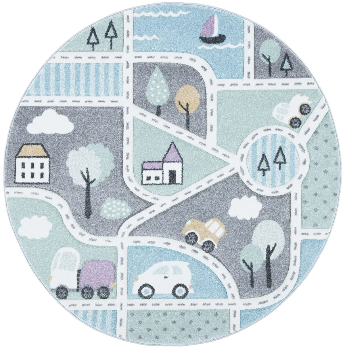 Safavieh Carousel Kids 100 5'-3" x 5'-3" Rug in Grey / Light Blue