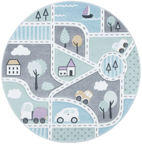 Safavieh Carousel Kids 100 5'-3" x 5'-3" Rug in Grey / Light Blue