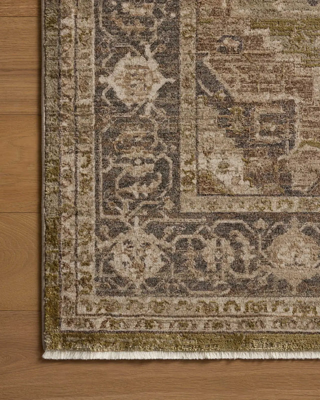 Loloi Haywood HYD-03 Moss / Charcoal Rug - corner on wood