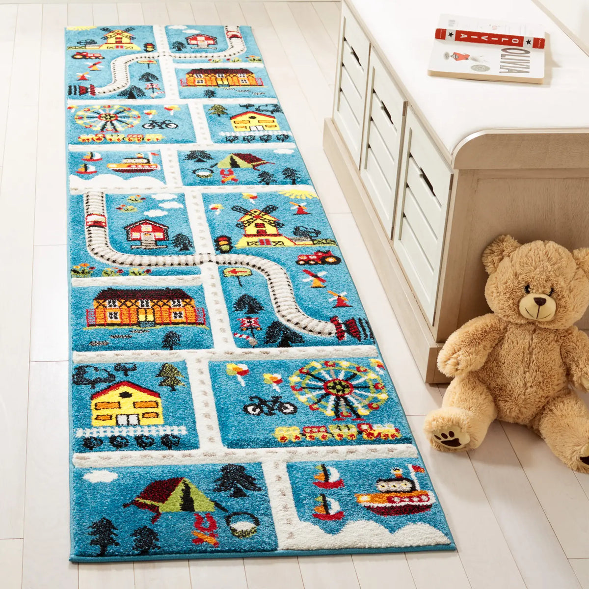 Safavieh Carousel Kids 100 2'-0" x 8'-0" Rug in Blue / Beige