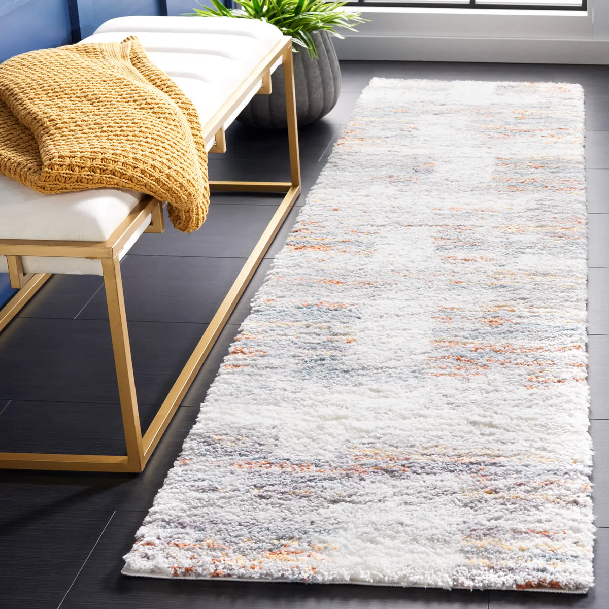 Safavieh Berber Shag 2'-3" x 8'-0" Rug in Blue Rust / Ivory