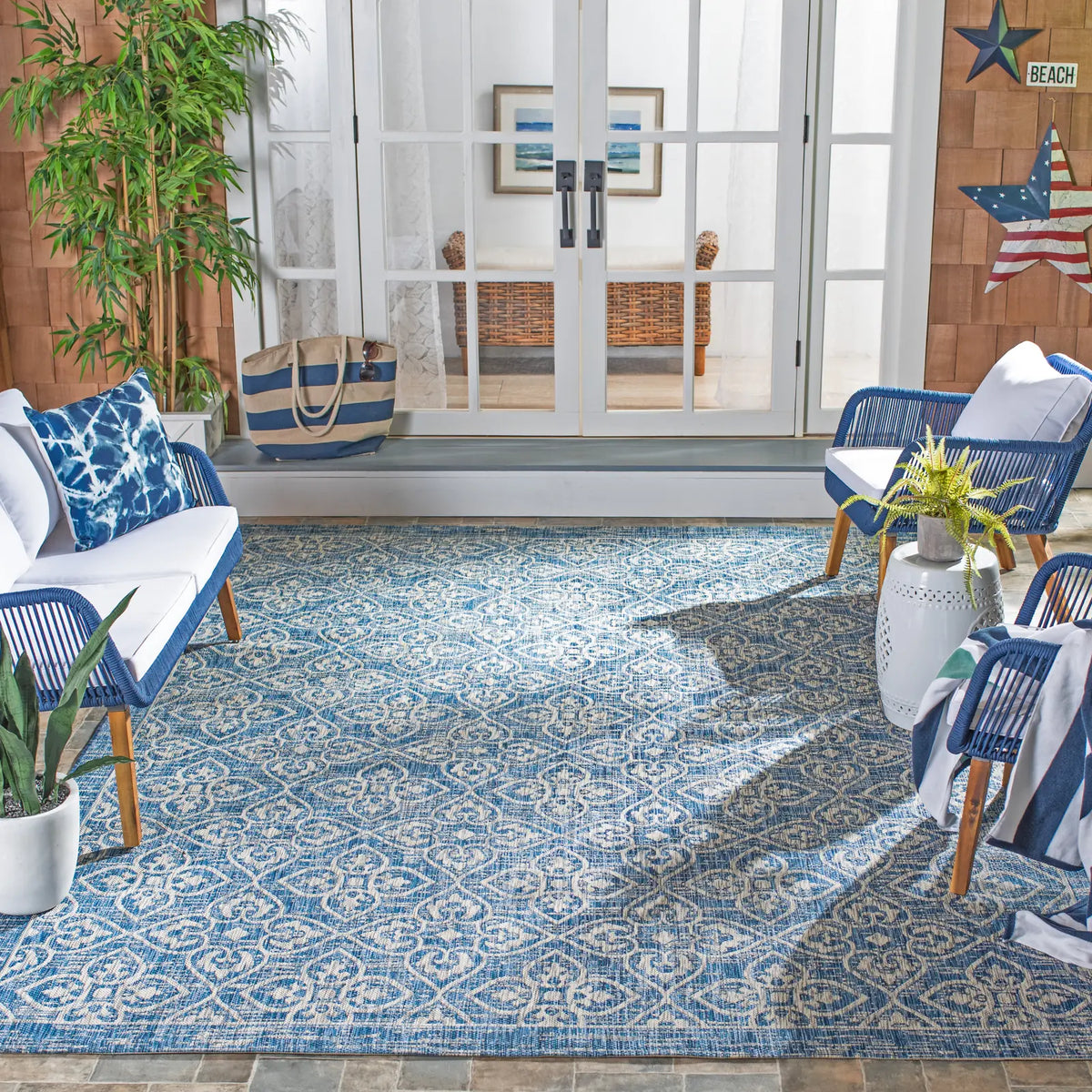 Safavieh Courtyard 6'-7" x 9'-6" Rug in Navy / Grey