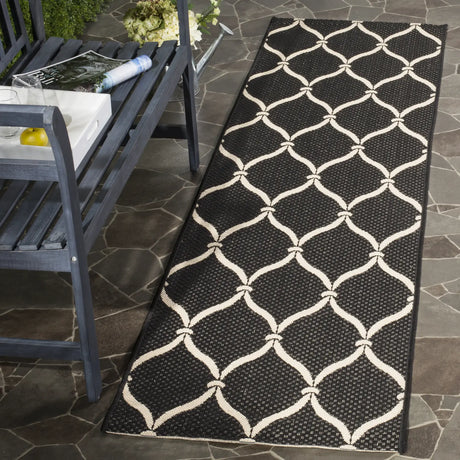 Safavieh Courtyard 2'-4" x 12'-0" Rug in Black / Beige