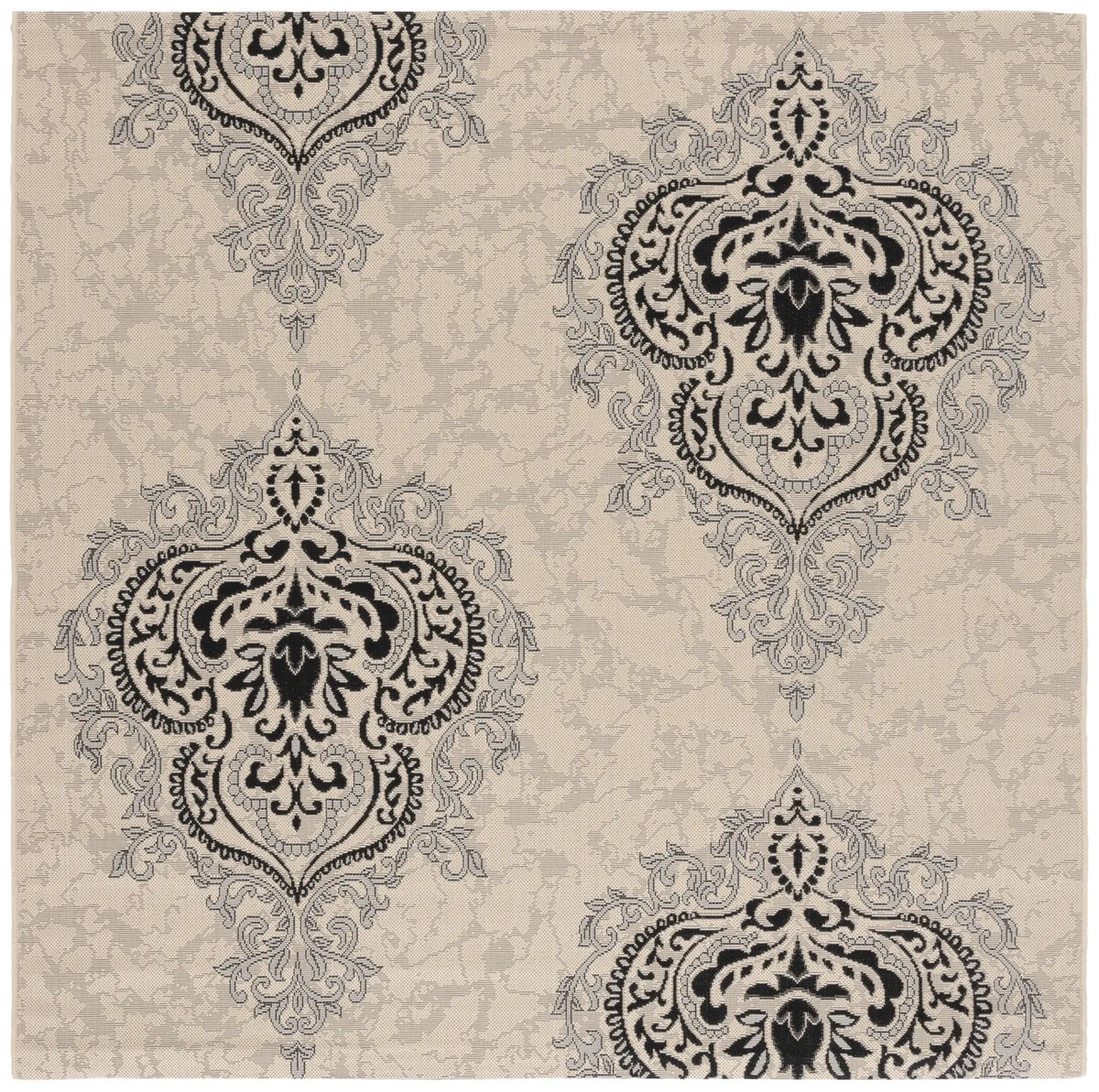 Safavieh Courtyard 6'-7" x 6'-7" Rug in Creme / Black