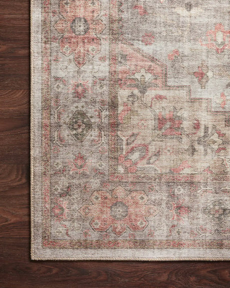 Loloi Heidi Hei-02 Dove/Spice Rugs - corner on wood