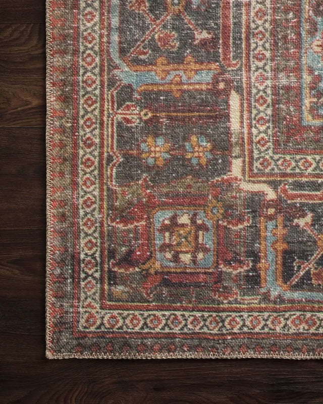 Loloi Loren Lq-13 Brick / Midnight Rugs - corner on wood