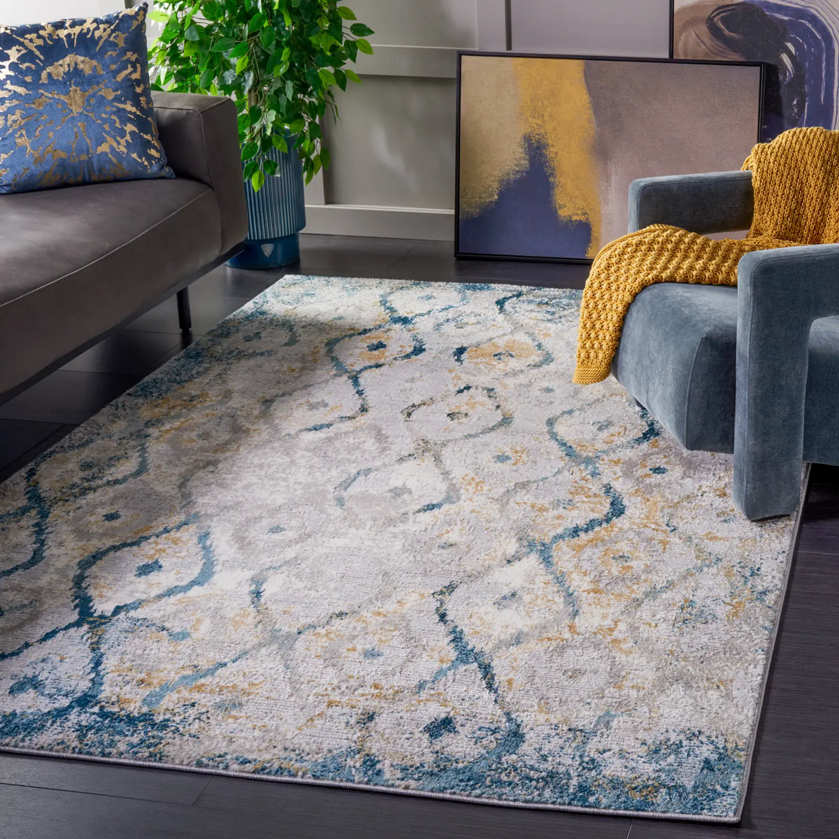 Safavieh Meadow 500 4'-0" x 6'-0" Rug in Grey / Blue Gold