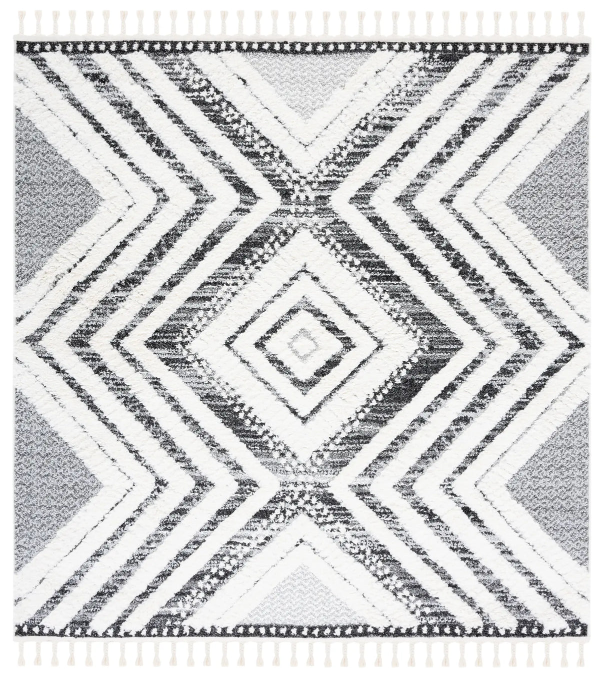 Safavieh Moroccan Tassel Shag 6'-7" x 6'-7" Rug in Ivory / Grey