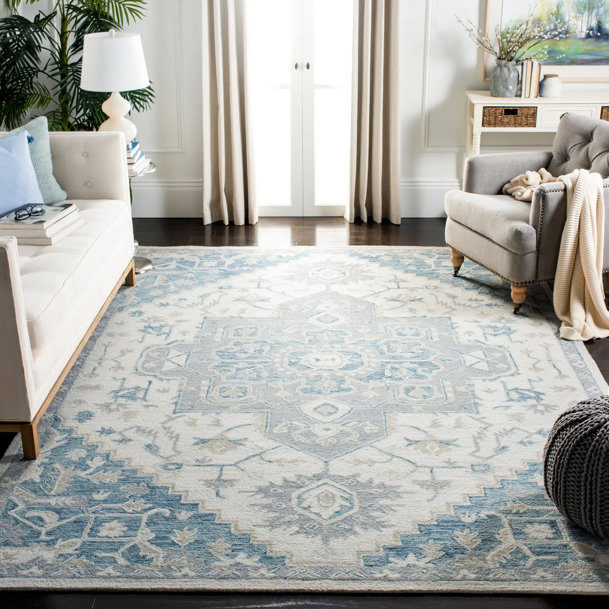 Safavieh Micro-Loop 10'-0" x 14'-0" Rug in Ivory / Navy