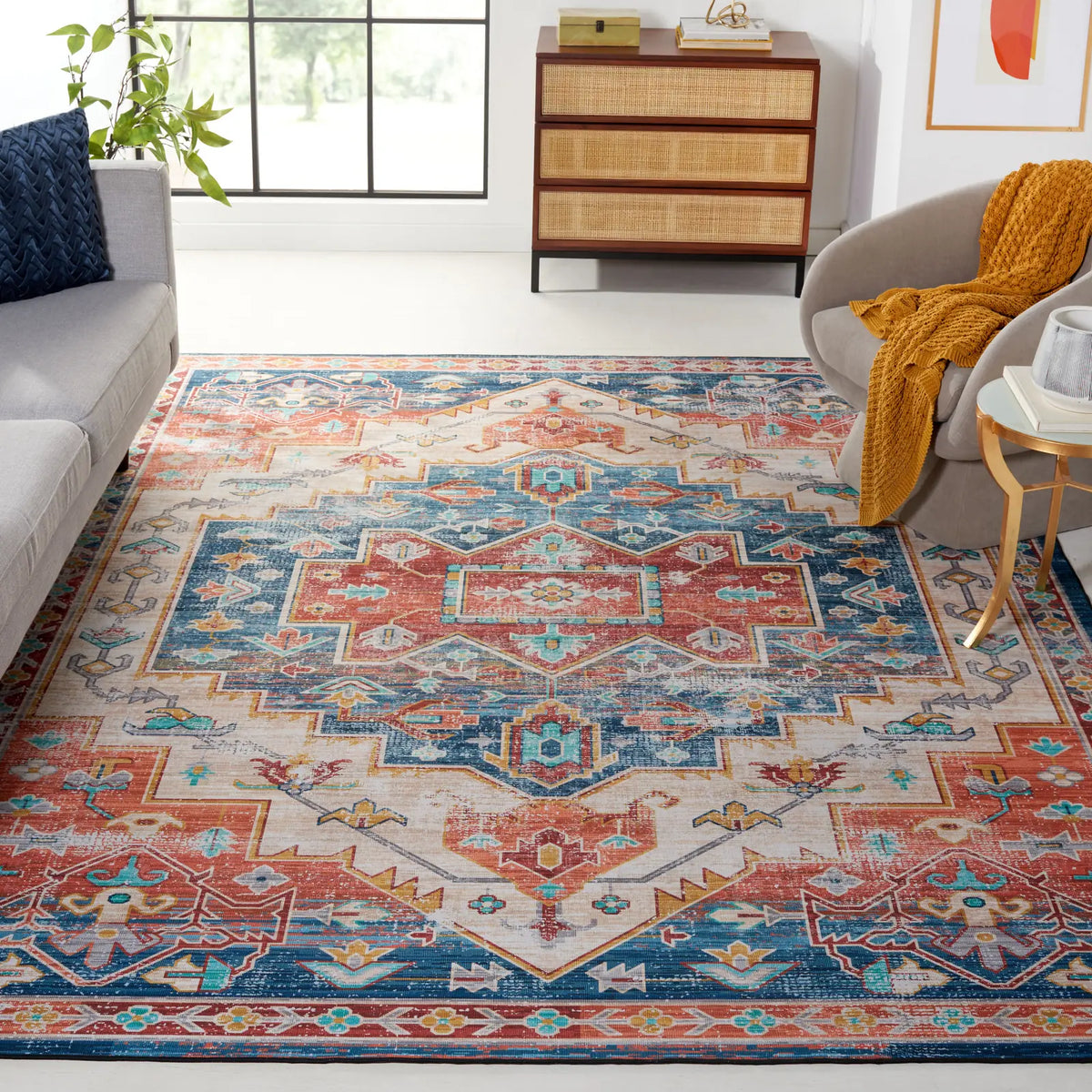 Safavieh Tucson 10'-0" x 14'-0" Rug in Blue / Rust