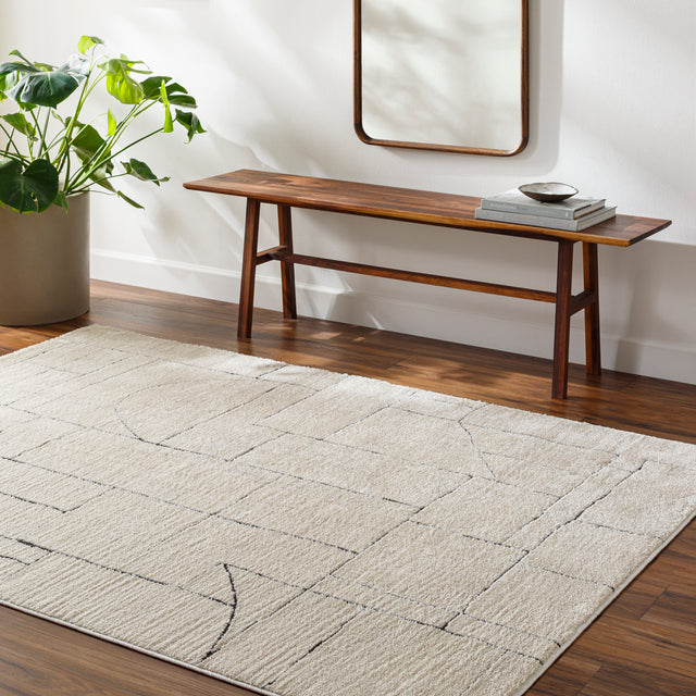 Surya Freud Feu-2307 Ivory, Black Rug.