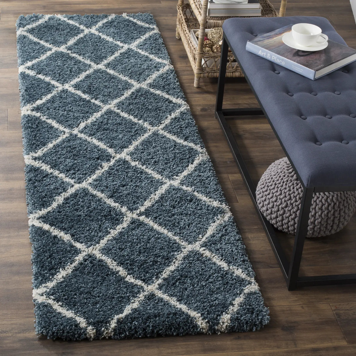 Safavieh Hudson Shag 2'-3" x 10'-0" Rug in Slate Blue / Ivory