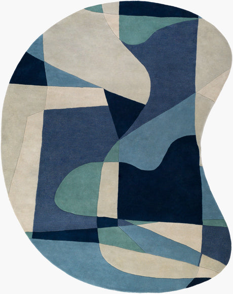Livabliss Forum Fm-7195 Teal, Navy, Denim, Ivory Rugs - novelty flat view