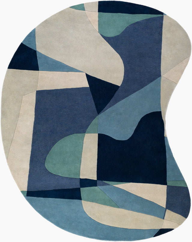Livabliss Forum Fm-7195 Teal, Navy, Denim, Ivory Rugs - novelty flat view