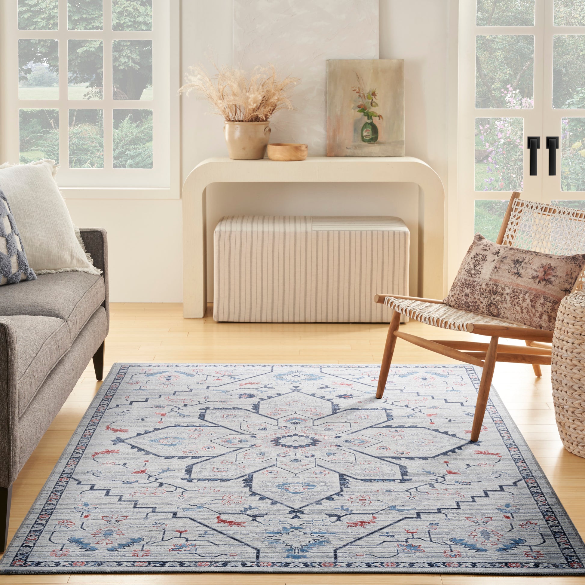 Nourison Machine Washable Series 1 X Nicole Curtis Sr110 Ivory Blue Area Rug