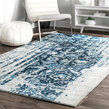 Nuloom Distressed Ernestina Flourish Glar03A Blue Area Rug