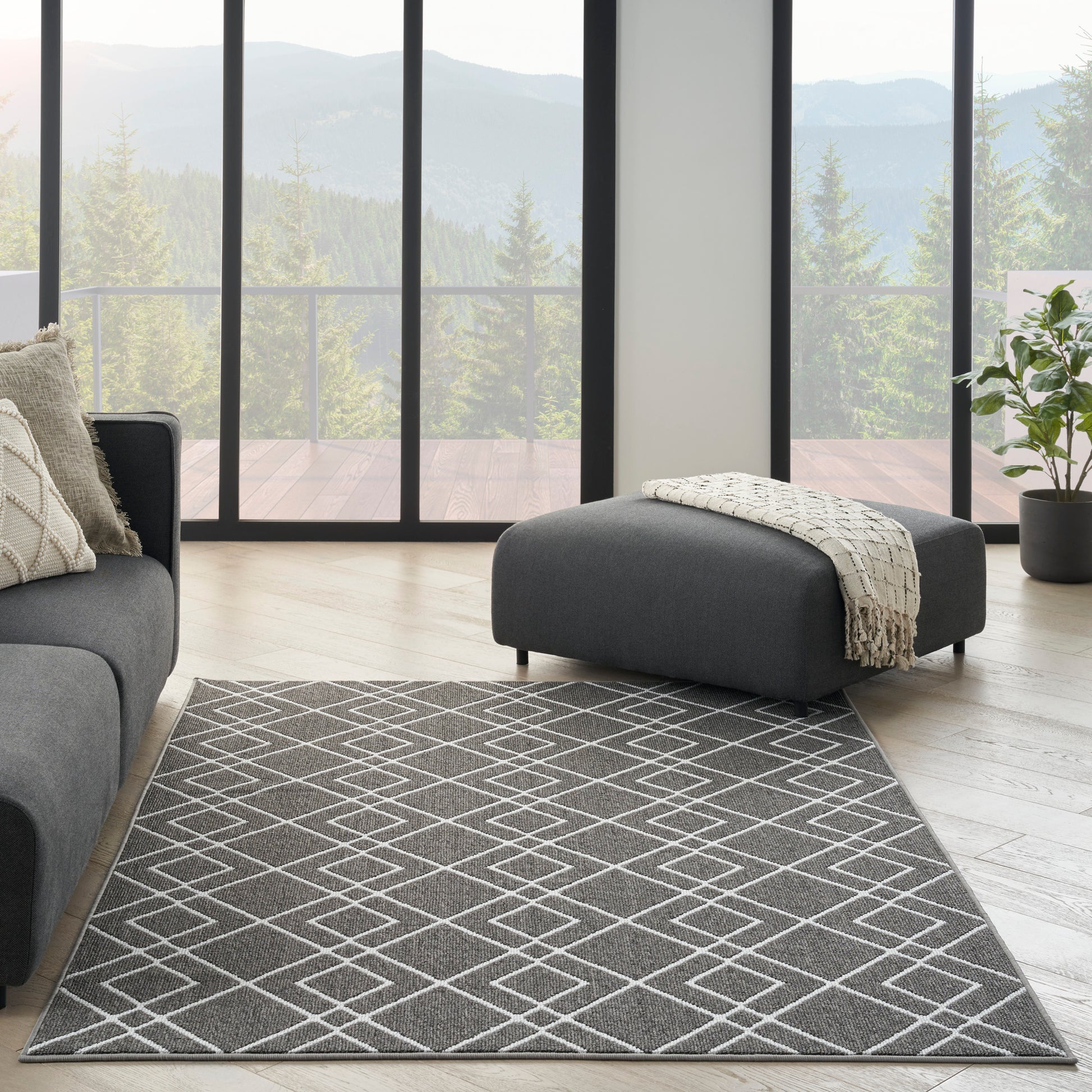 Nourison Modern Lines Mol01 Charcoal Area Rug