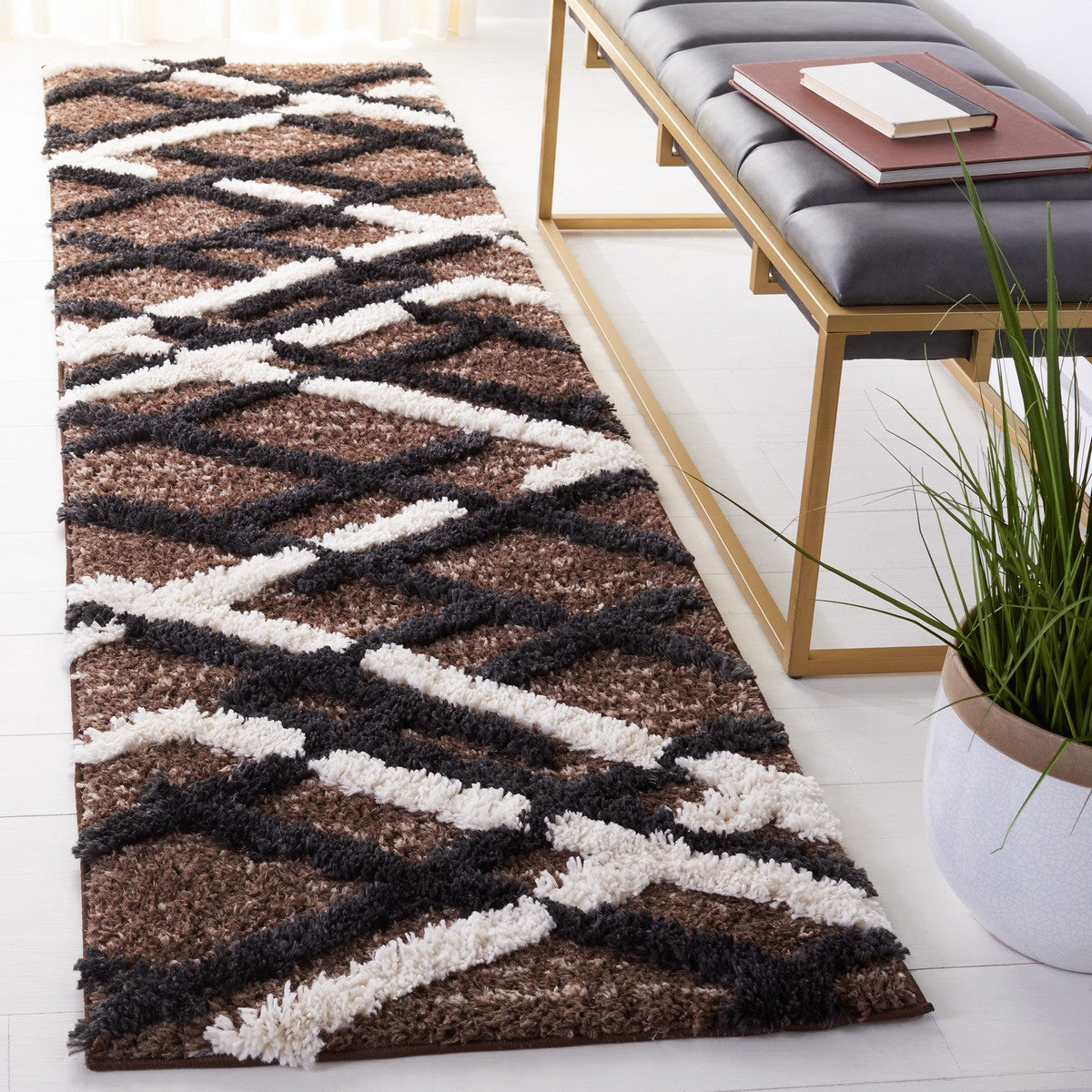 Safavieh Hi-Lo Shag Hls206T Brown/Ivory Charcoal Area Rug