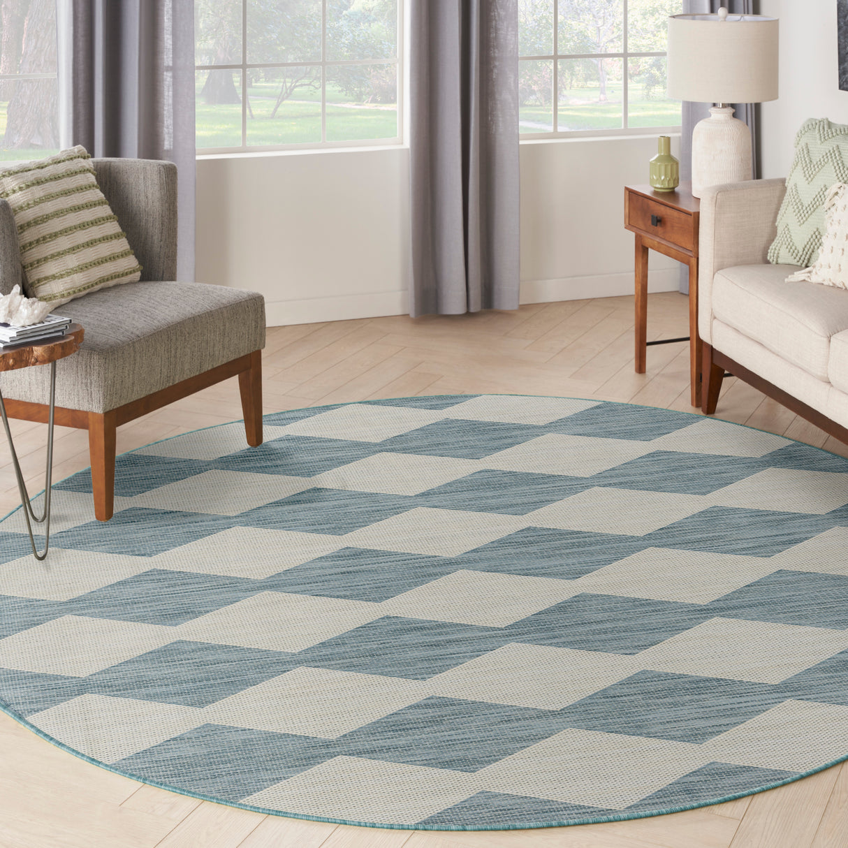 Nourison Positano POS04 Machine Made Aqua Rug