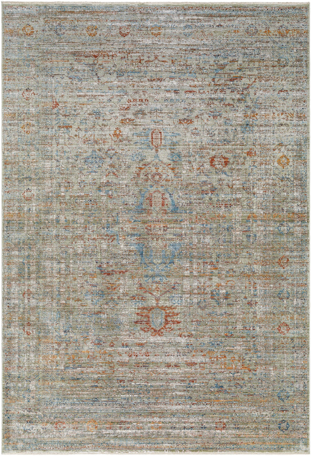Surya Isfahan Isf-2304 Olive, Gray, Black, Rust, Amber, Dark Blue Rug.