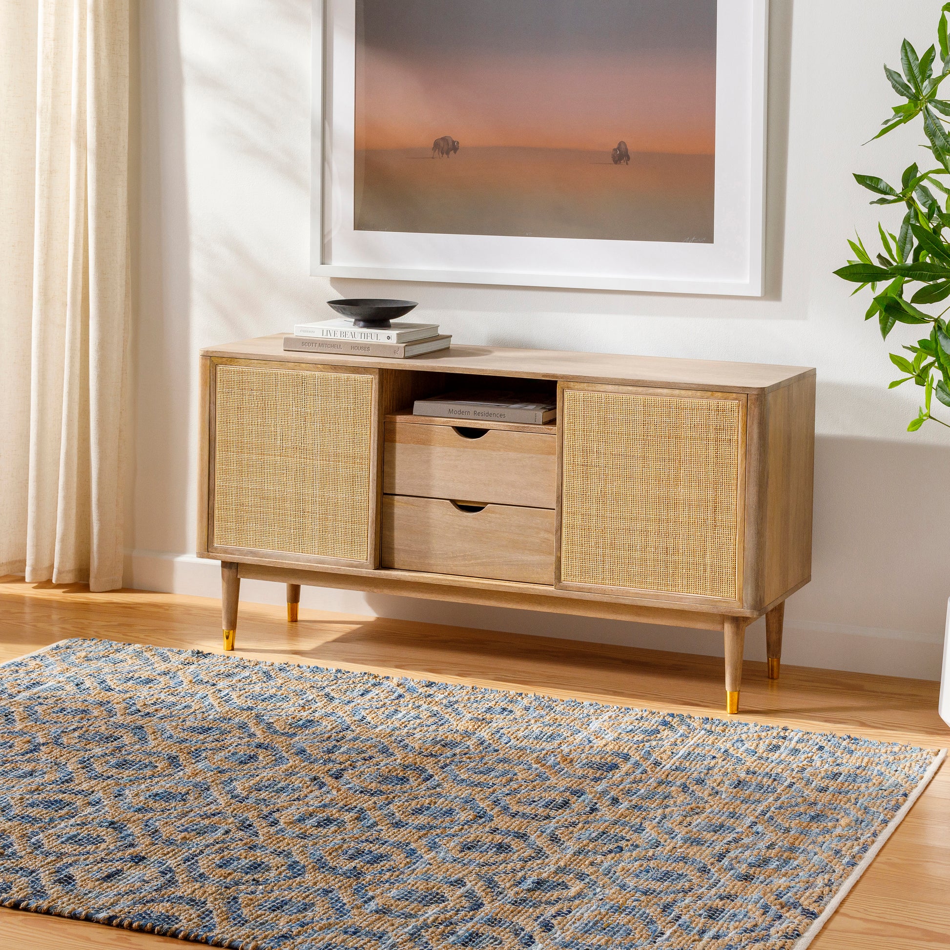 Surya Jean Jea-2304 Tan, Beige, Dark Blue, Blue, Light Blue Area Rug