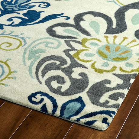 Kaleen Global Inspirations Glb11-17 Ivory , Charcoal , Turquoise Rugs.