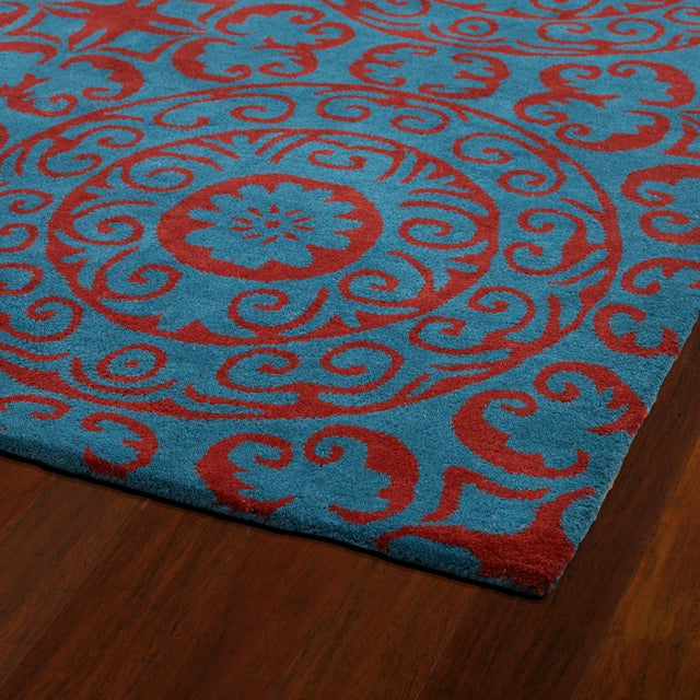 Kaleen Tara Evl03-94 Peacock, Red Rug.