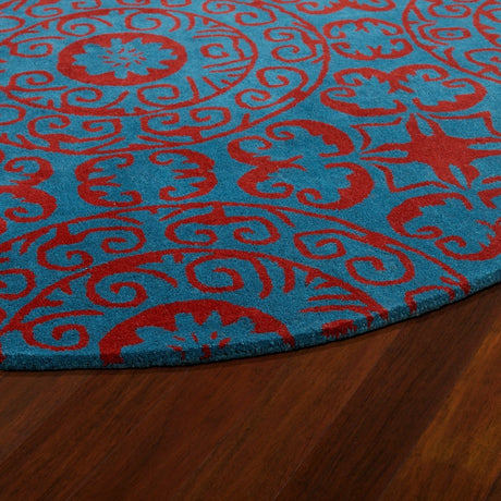 Kaleen Tara Evl03-94 Peacock, Red Rug.