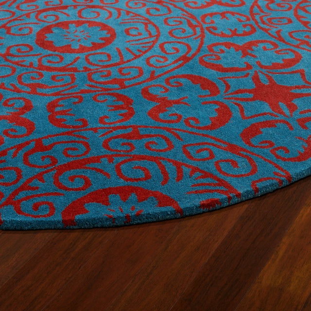 Kaleen Tara Evl03-94 Peacock, Red Rug.