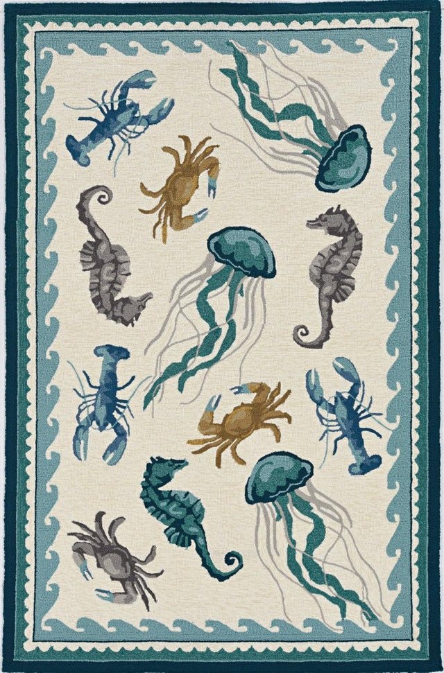 KAS Harbor 4204 Beach Life Ivory/Teal Rugs.