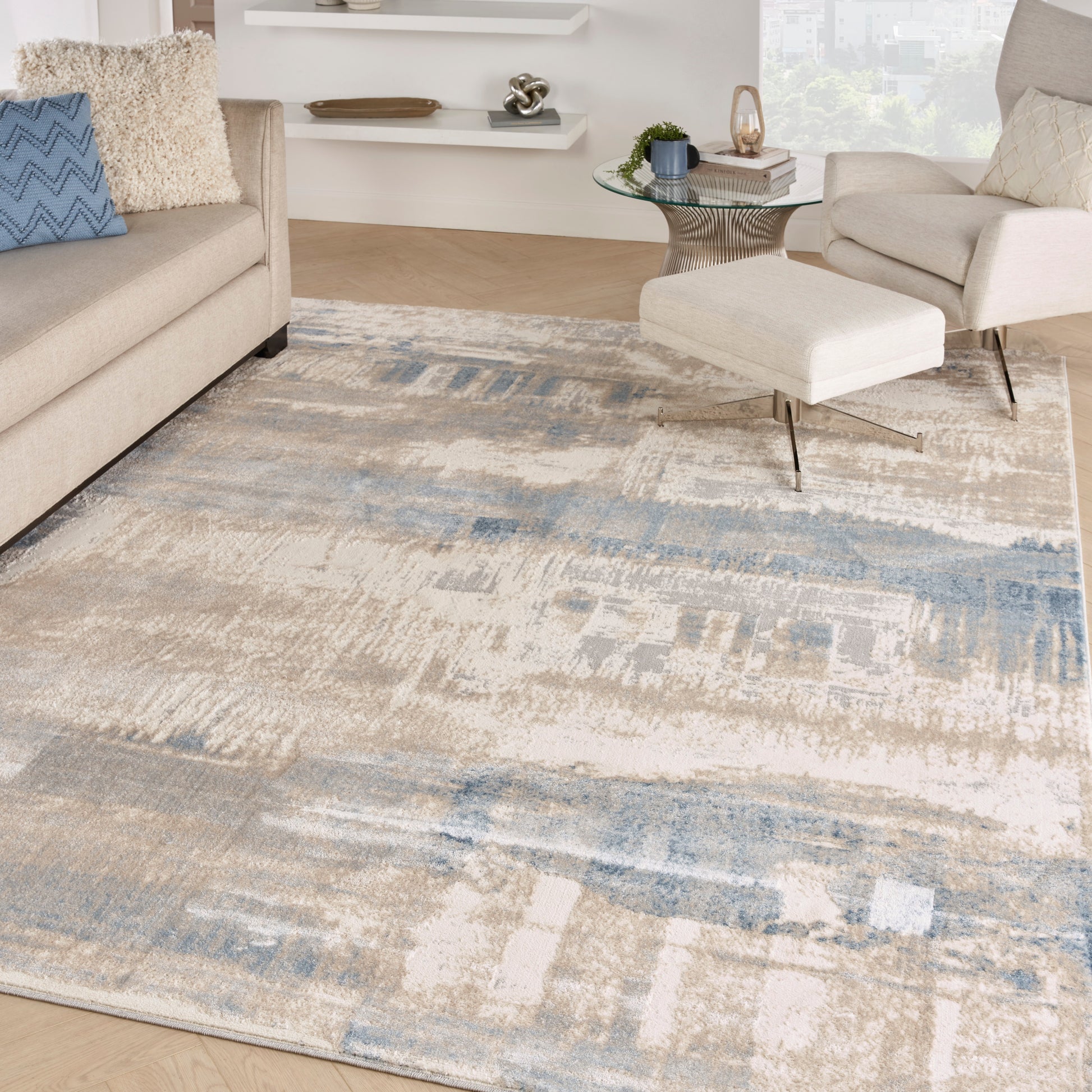 Nourison Solace Sla08 Ivory/Grey/Blue Area Rug