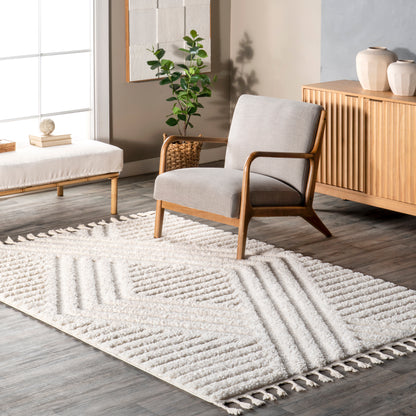 Nuloom Risette Geometric Shag Ozdn19A Beige Area Rug