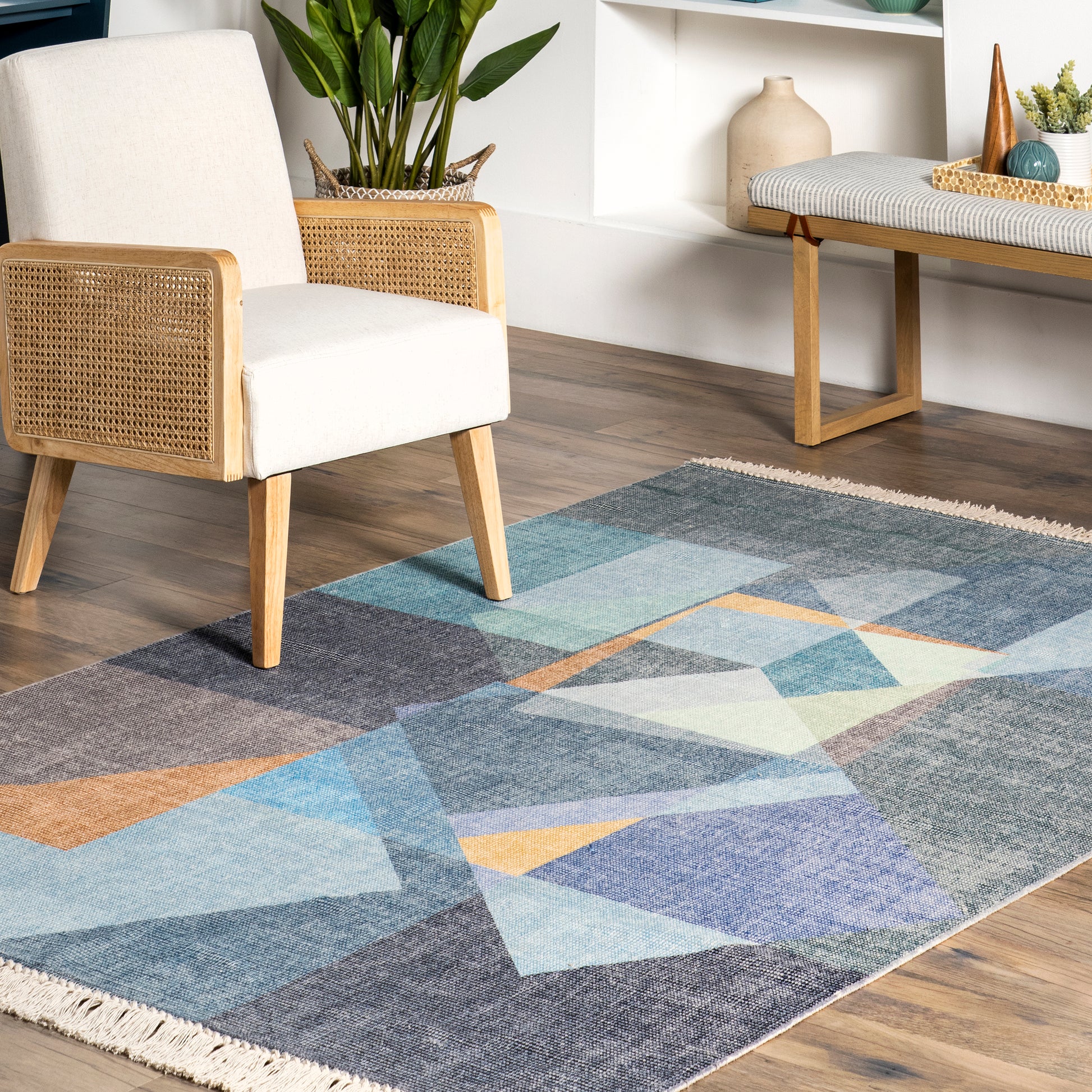 Nuloom Elea Geometric Tasseled Svbr05A Blue Area Rug