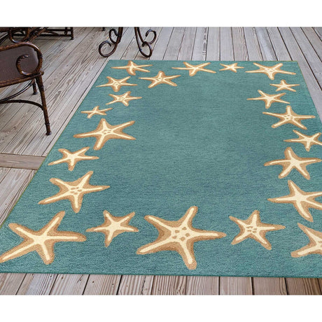 Liora Manne Capri Starfish Border 1710/04 Aqua Rugs.