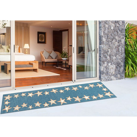 Liora Manne Capri Starfish Border 1710/04 Aqua Rugs.