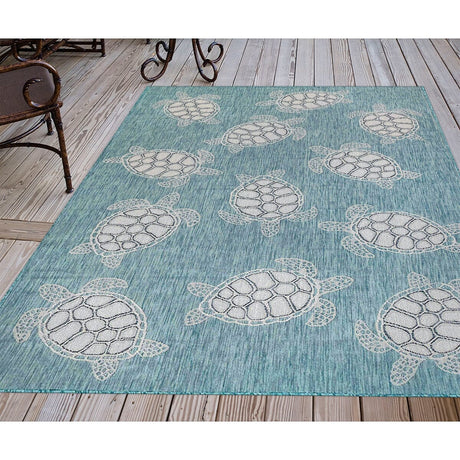 Liora Manne Carmel Seaturtles 8413/04 Aqua Rugs.