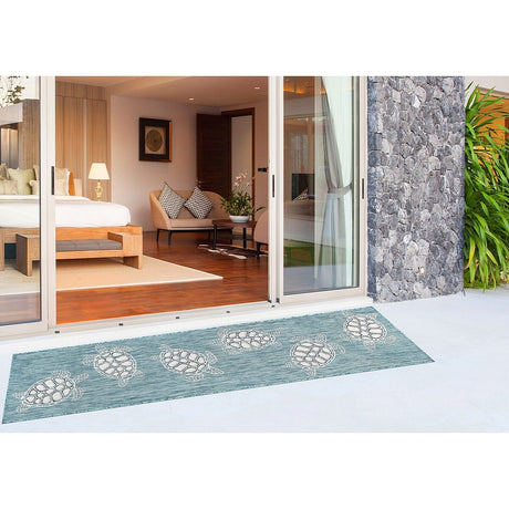 Liora Manne Carmel Seaturtles 8413/04 Aqua Rugs.