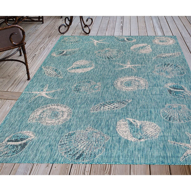 Liora Manne Carmel Shells 8414/04 Aqua Rugs.