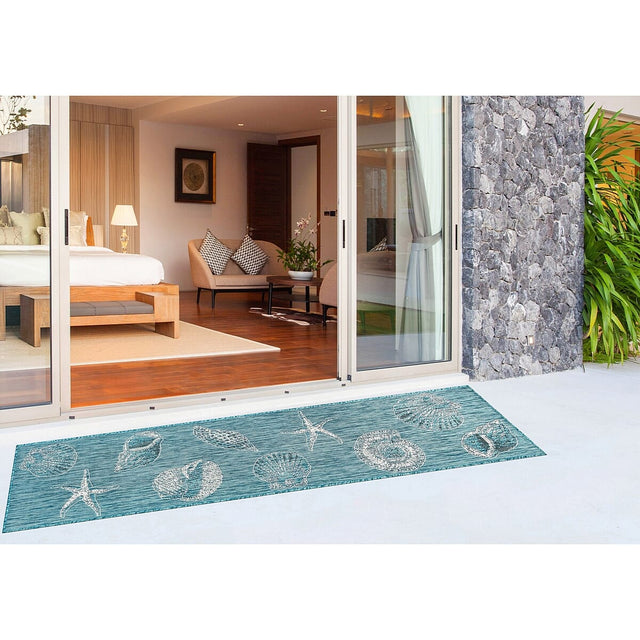 Liora Manne Carmel Shells 8414/04 Aqua Rugs.