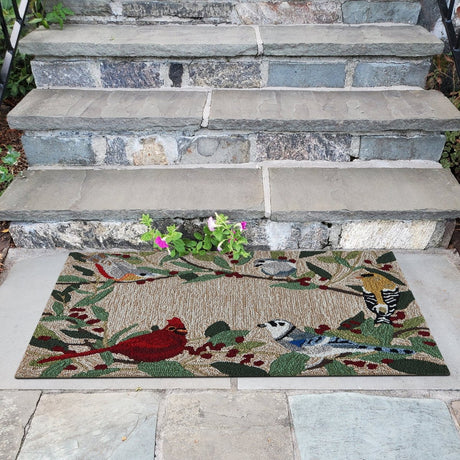 Liora Manne Frontporch Bird Border 4500/12 Natural Rug.