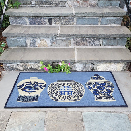 Liora Manne Frontporch Ginger Jars 2410/03 Blue Rug.