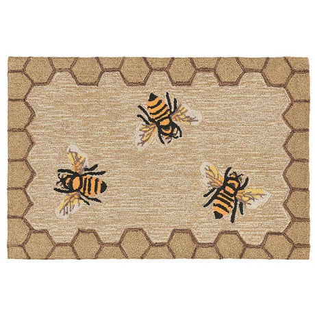 Liora Manne Frontporch Honeycomb Bee 2432/12 White, Black, Off-White, Tan, Yellow Rugs.