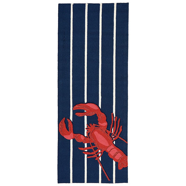 Liora Manne Frontporch Lobster On Stripes 1595/33 Navy Rugs.