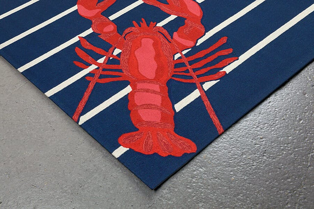 Liora Manne Frontporch Lobster On Stripes 1595/33 Navy Rugs.