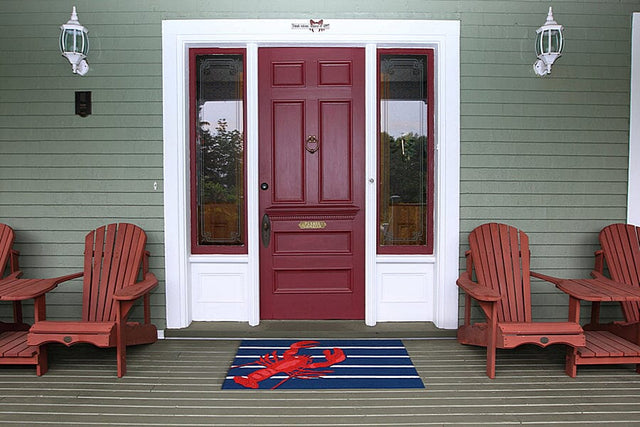 Liora Manne Frontporch Lobster On Stripes 1595/33 Navy Rugs.